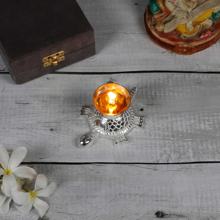 Handmade Tortoise Akhand Silver Oil Lamp / Diya