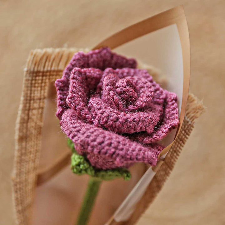 Handmade Crochet Single Rose Flower Bouquet