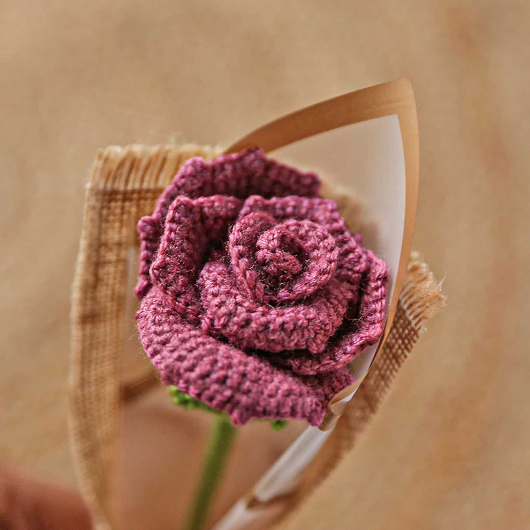 Handmade Crochet Single Rose Flower Bouquet