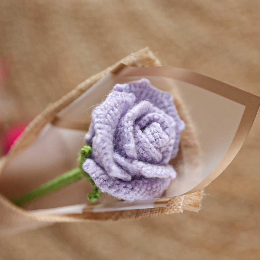 Handmade Crochet Single Rose Flower Bouquet