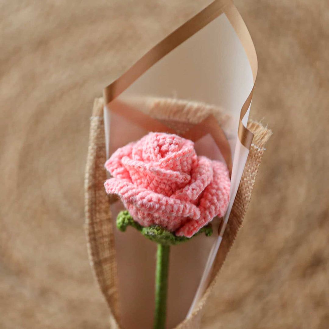 Handmade Crochet Single Rose Flower Bouquet