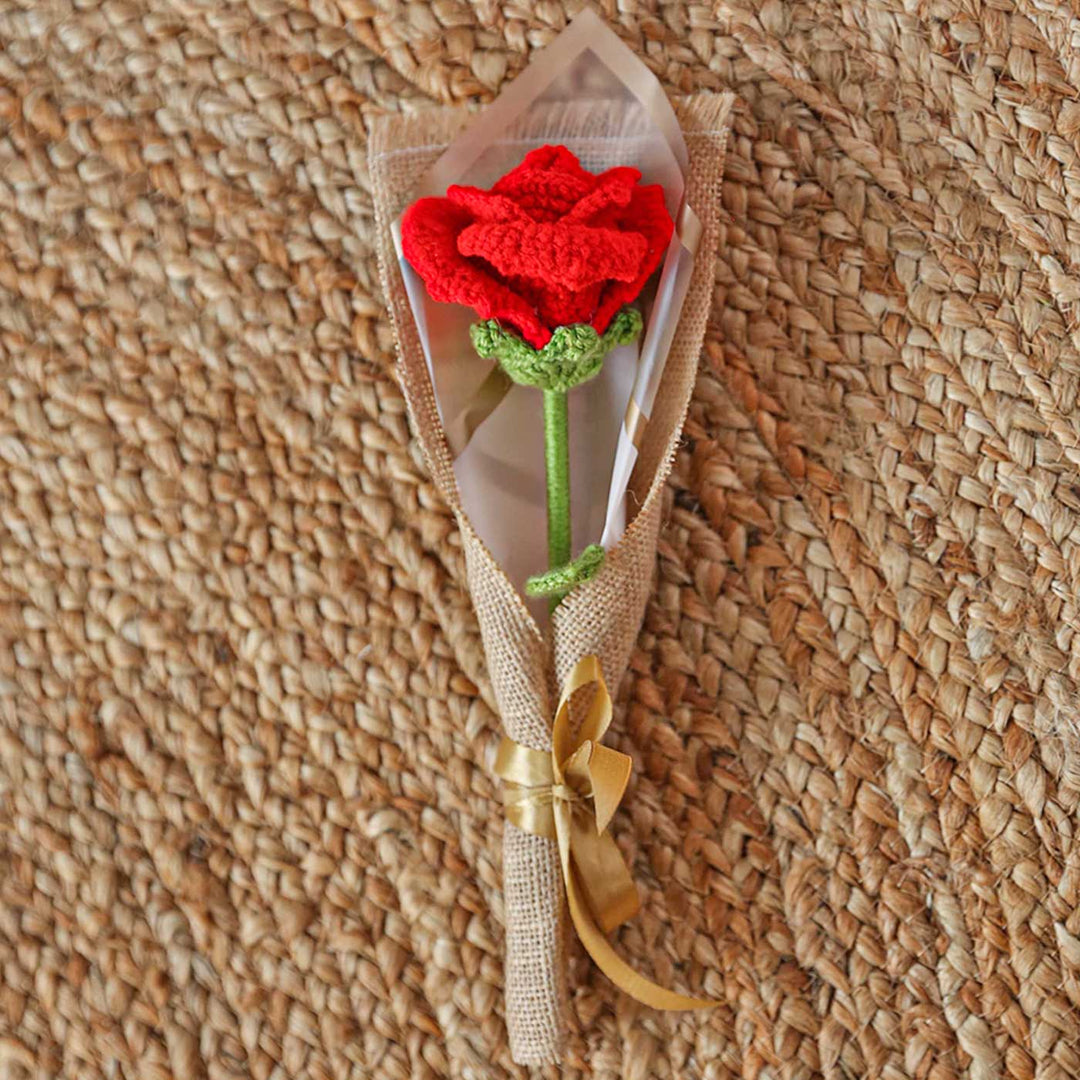 Handmade Crochet Single Rose Flower Bouquet