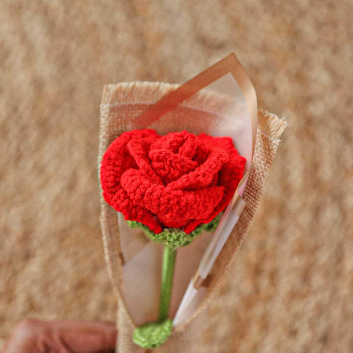 Handmade Crochet Single Rose Flower Bouquet