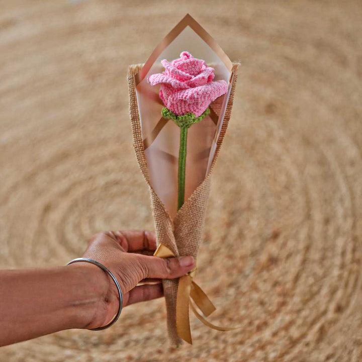 Handmade Crochet Single Rose Flower Bouquet