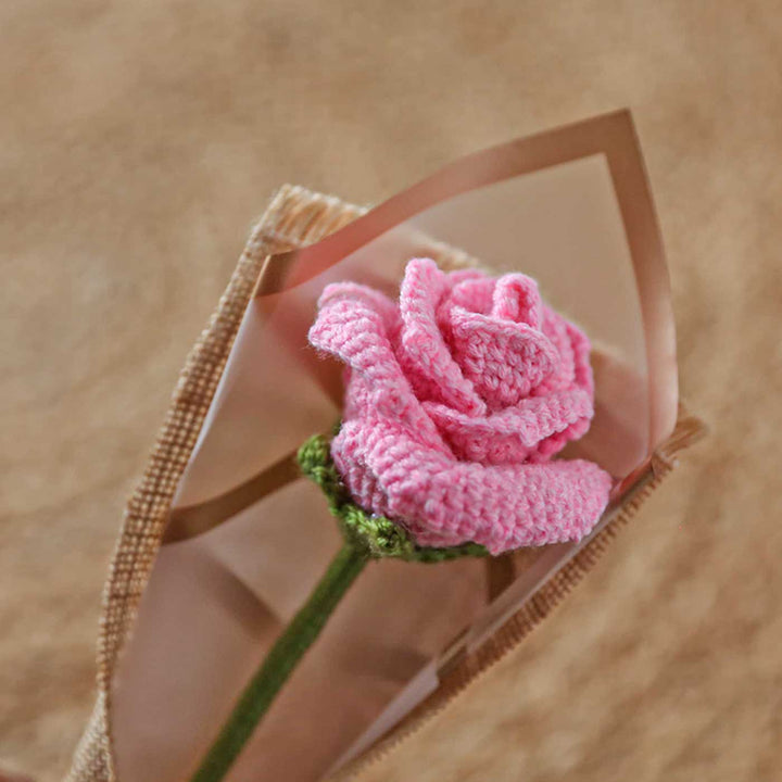 Handmade Crochet Single Rose Flower Bouquet