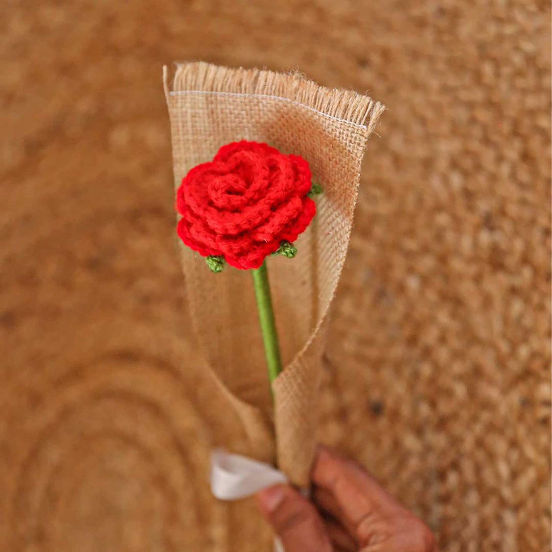 Handmade Crochet Single Button Rose Flower