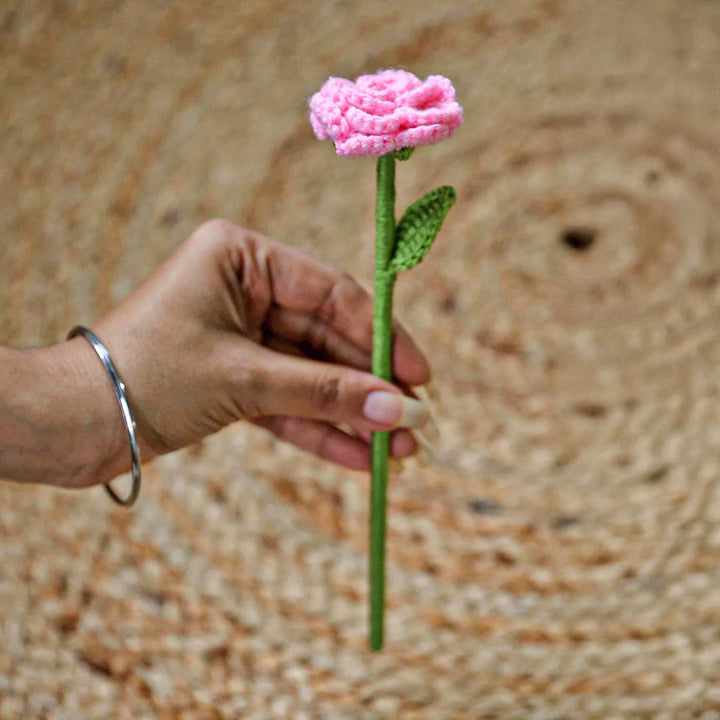 Handmade Crochet Single Button Rose Flower