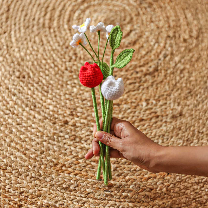 Handmade Crochet Tulip Flowers With Leaves | Set Of 2