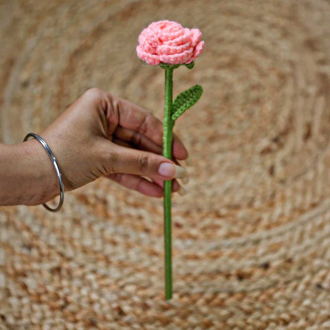 Handmade Crochet Single Button Rose Flower