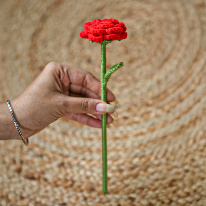 Handmade Crochet Single Button Rose Flower