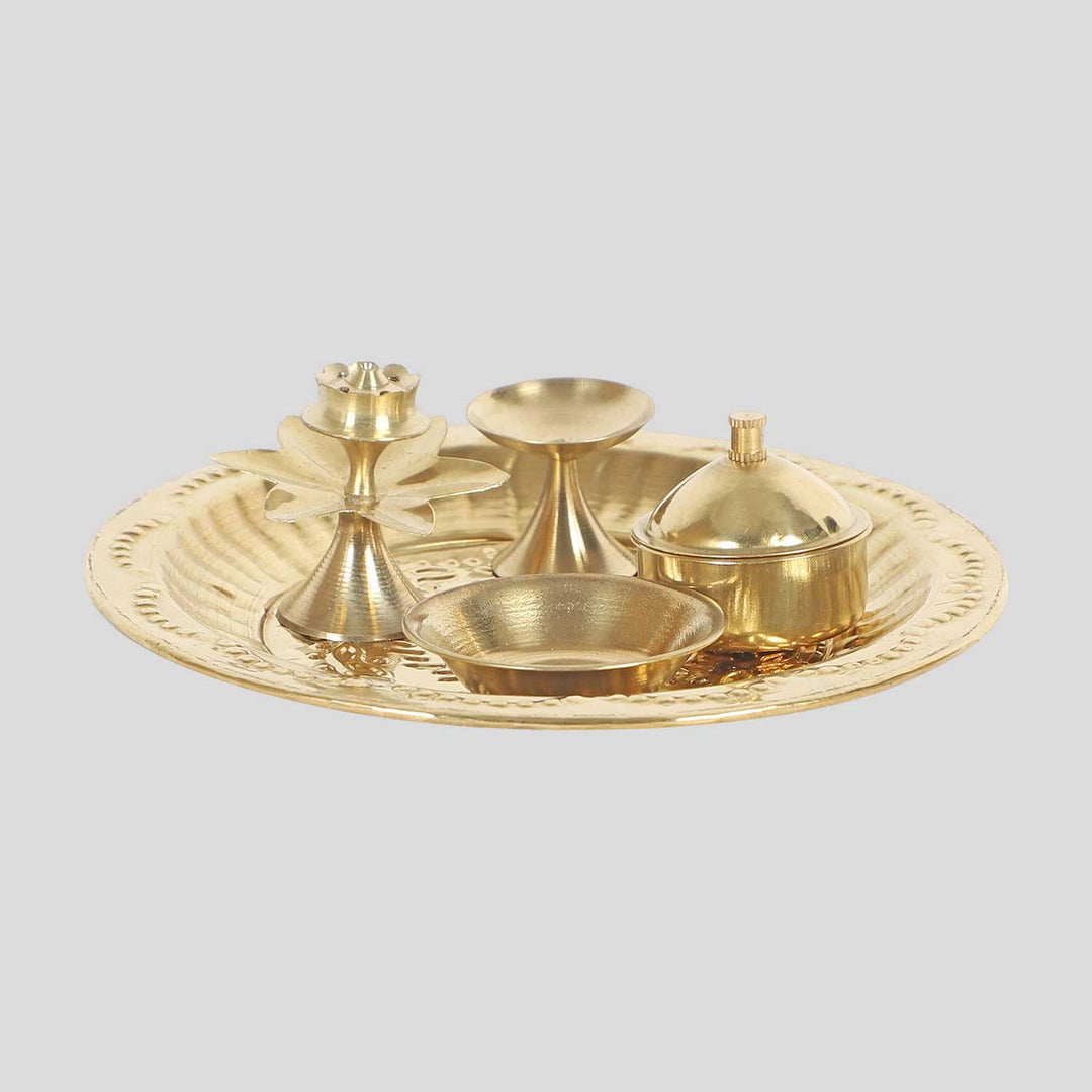 Handmade Small Brass Puja Thali | Set of 5