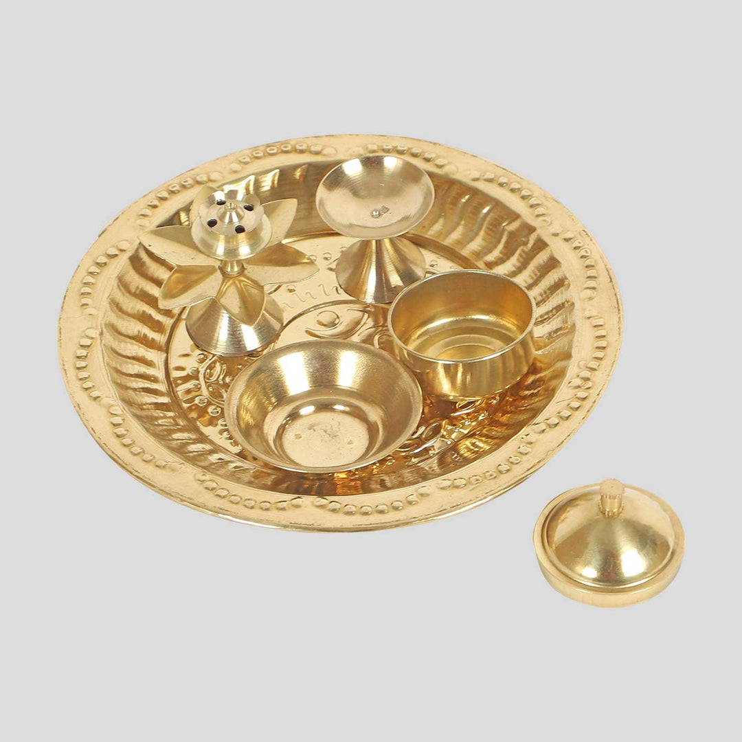 Handmade Small Brass Puja Thali | Set of 5