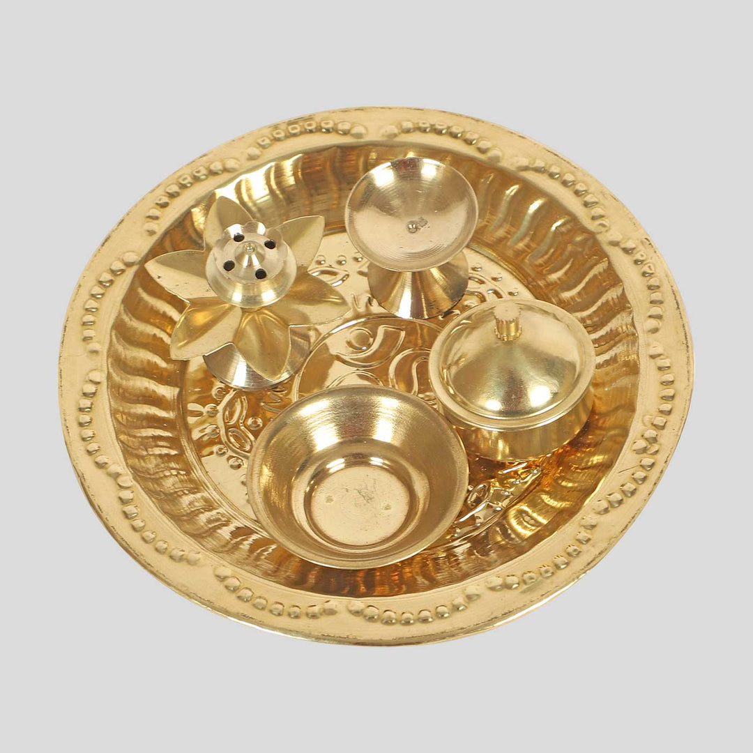 Handmade Small Brass Puja Thali | Set of 5