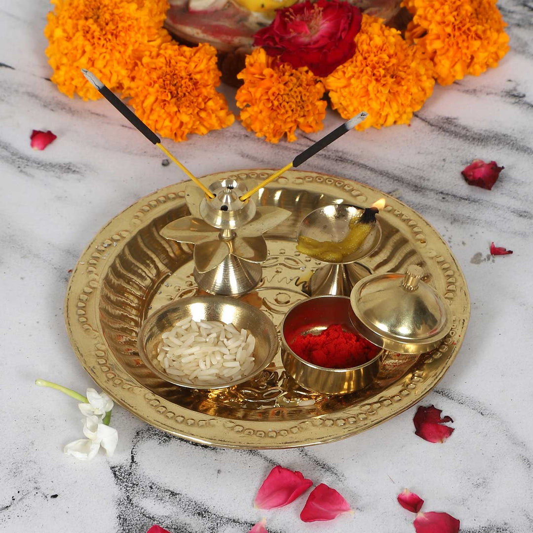 Handmade Small Brass Puja Thali | Set of 5