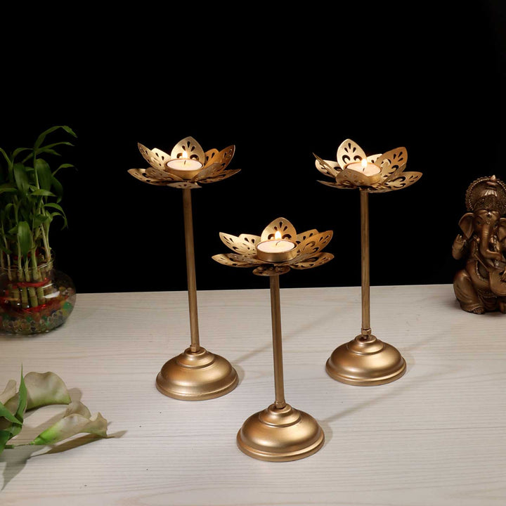 Handmade Flower Shaped Tealight Holder With Detachable Stands | Set of 3