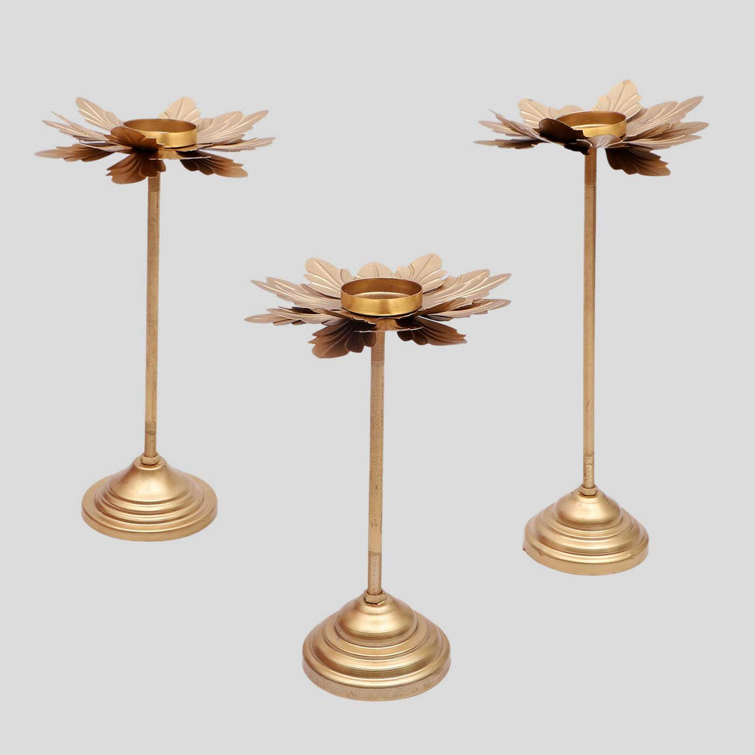 Handmade Hammered Triple Flower Tealight Holder With Detachable Stands | Set of 3