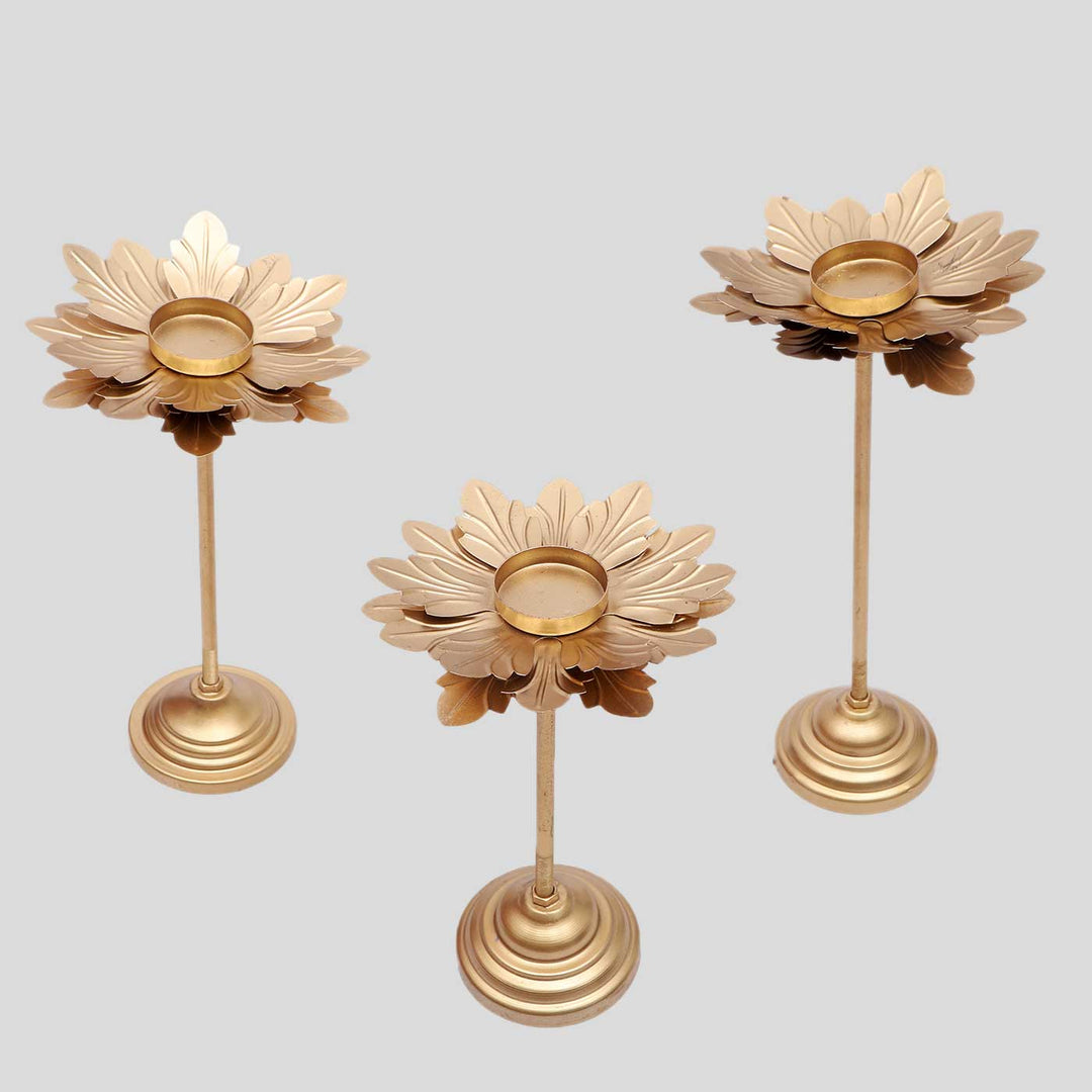 Handmade Hammered Triple Flower Tealight Holder With Detachable Stands | Set of 3