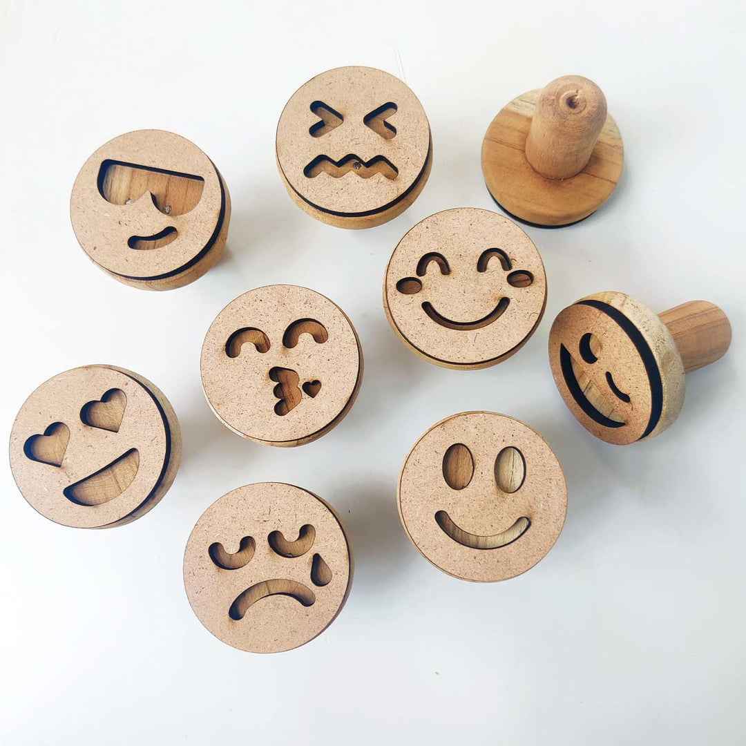 Handmade Smiley Wooden Play Dough Stamp | Set Of 9