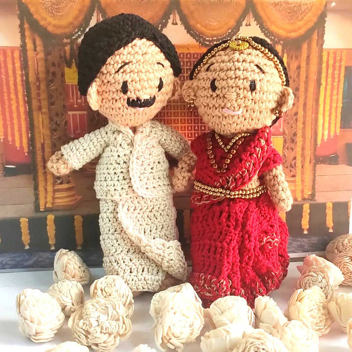 Handmade Crochet South Indian Couple Cotton Dolls