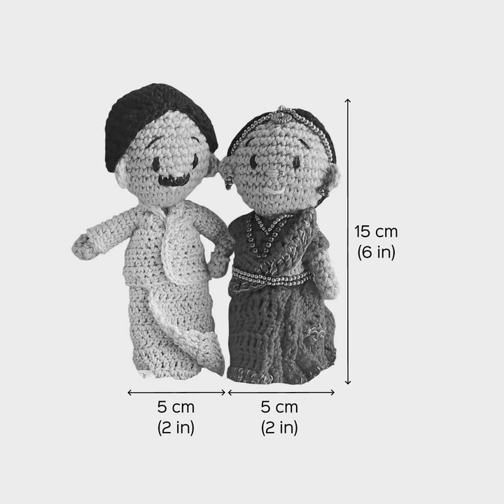 Handmade Crochet South Indian Couple Cotton Dolls