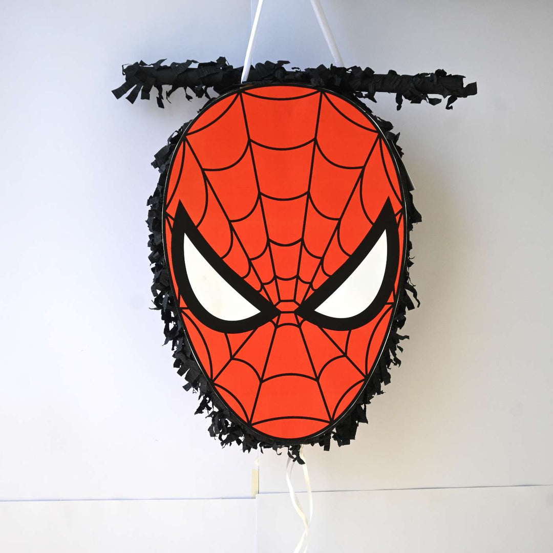 Handmade Spiderman Theme Pull String Pinata With Stick For Birthday Party Decoration