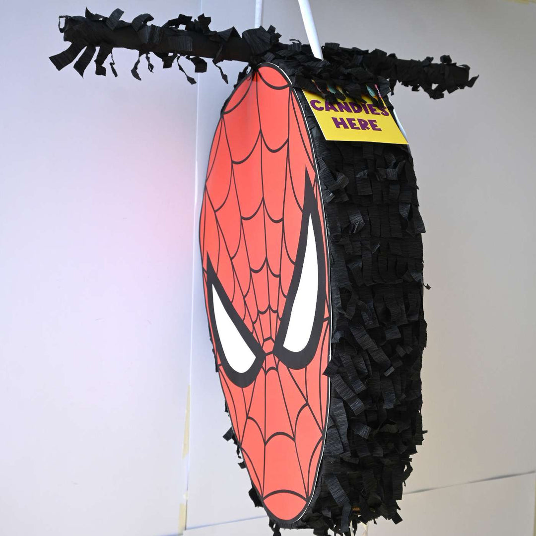 Handmade Spiderman Theme Pull String Pinata With Stick For Birthday Party Decoration