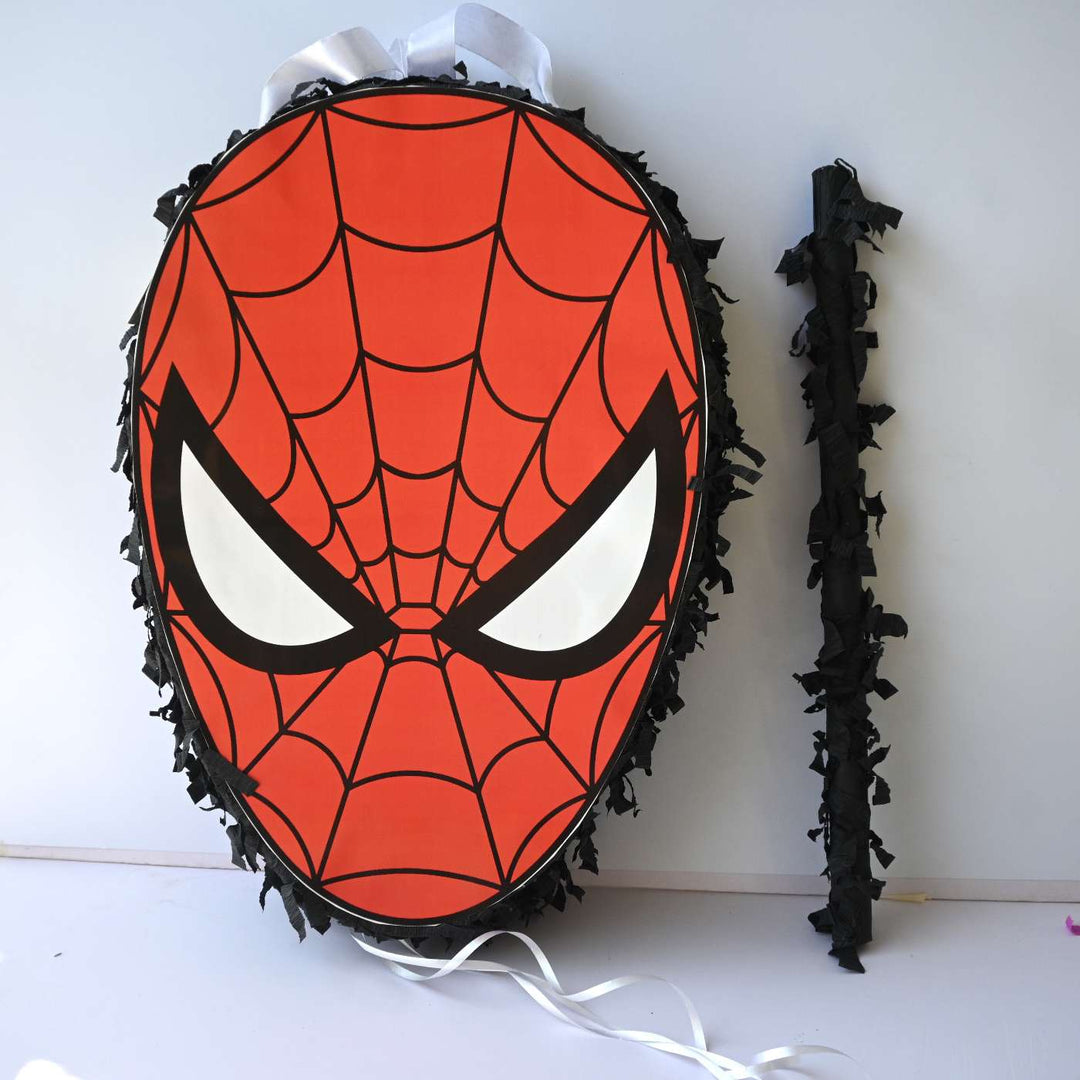 Handmade Spiderman Theme Pull String Pinata With Stick For Birthday Party Decoration