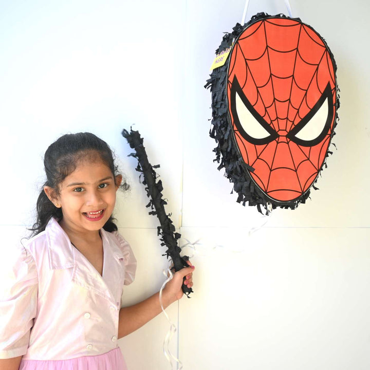 Handmade Spiderman Theme Pull String Pinata With Stick For Birthday Party Decoration