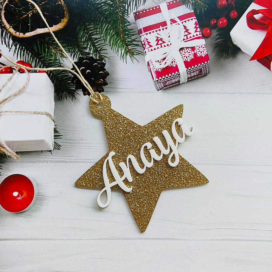 Personalized Glitter Star Acrylic Ornament For Christmas Tree Decoration