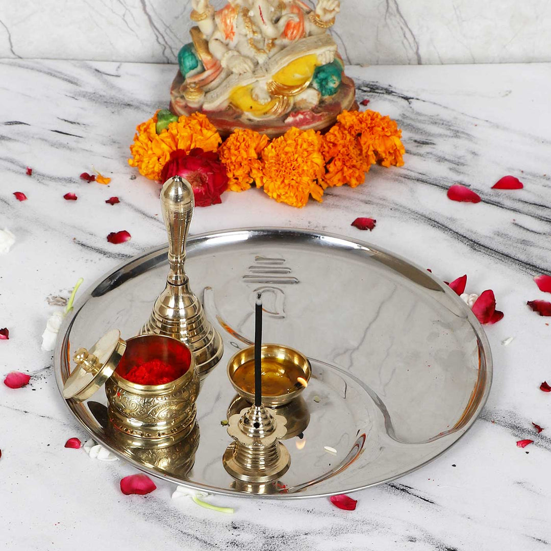 Handmade Ganesh Steel Puja Thali | Set of 5