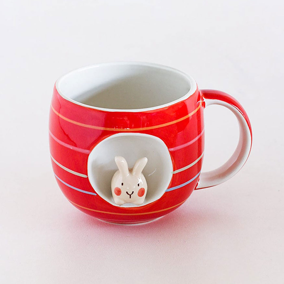 Hand-Painted Striped Bunny Ceramic Mug