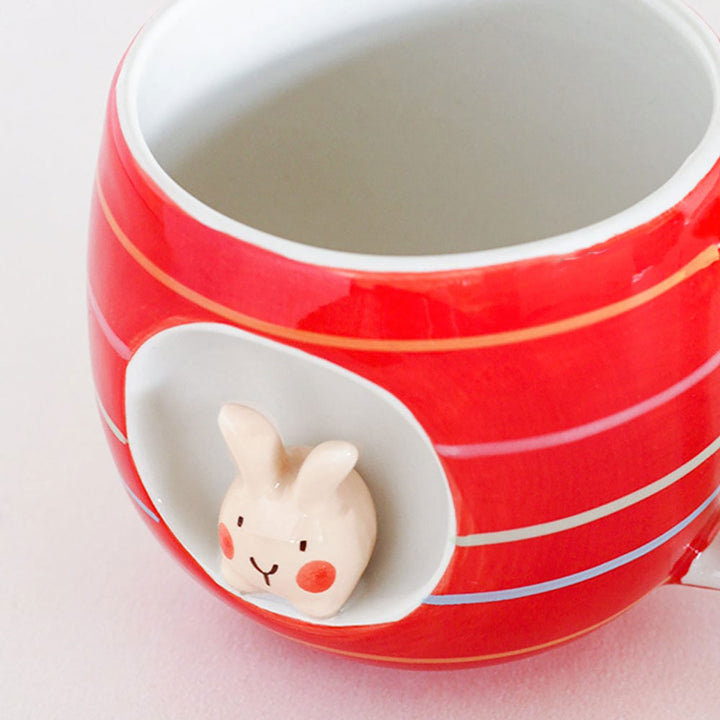 Hand-Painted Striped Bunny Ceramic Mug