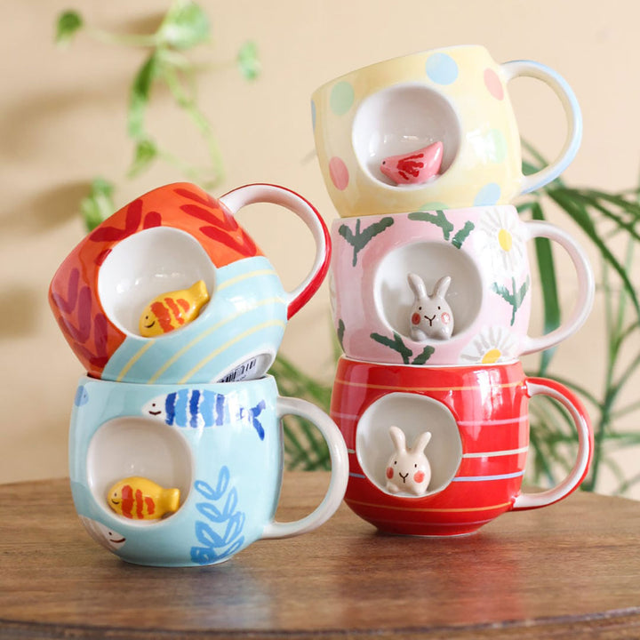 Hand-Painted Striped Bunny Ceramic Mug