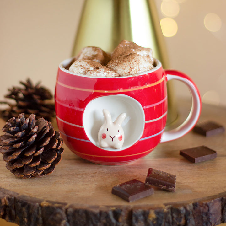 Hand-Painted Striped Bunny Ceramic Mug