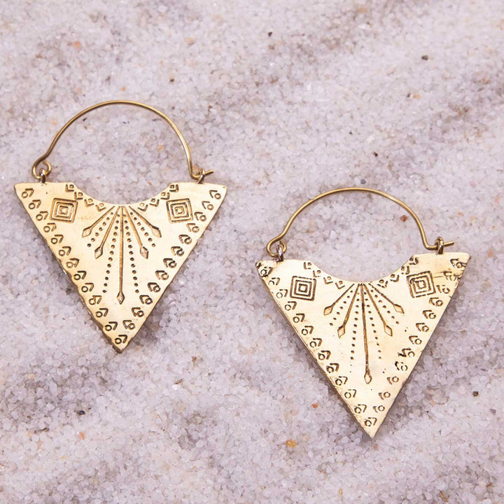 Handcrafted Tribal Triangle Party Wear Gold Plated Brass Earrings