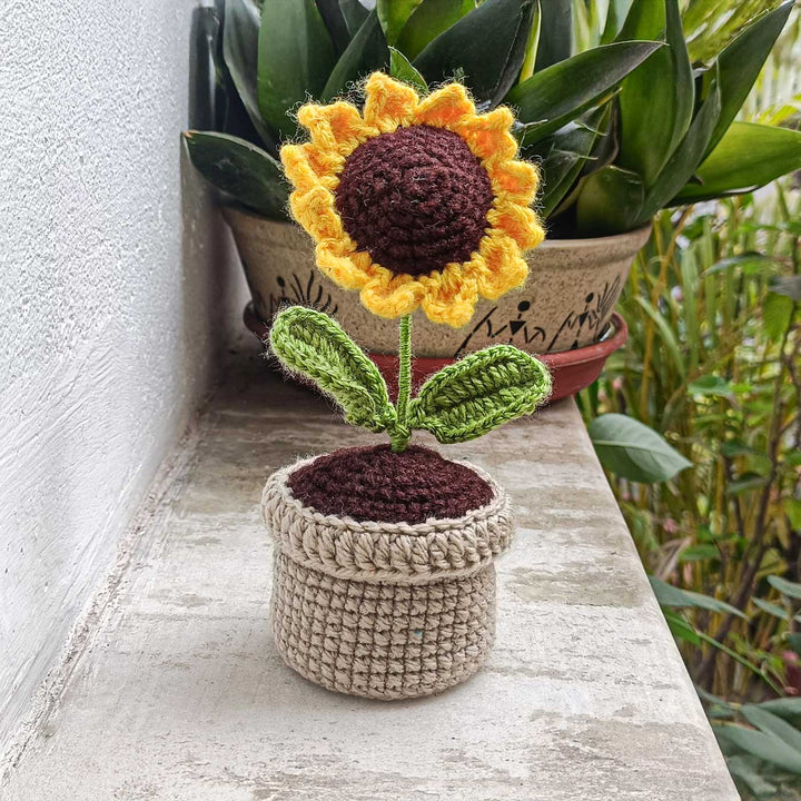 Handmade Crochet Large Sunflower Plant Pot