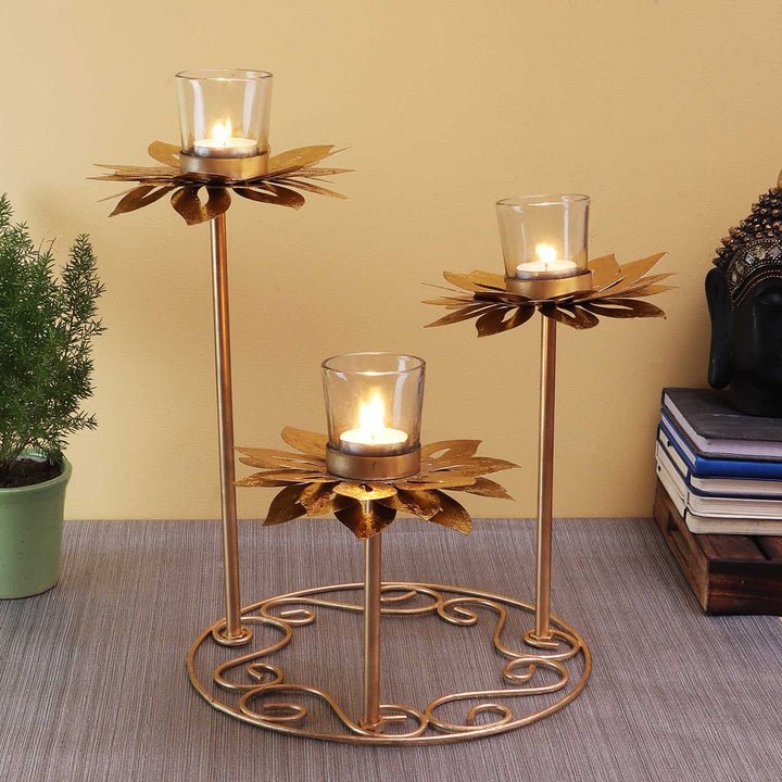 Handmade Sunflower Metal & Glass Tealight Holder