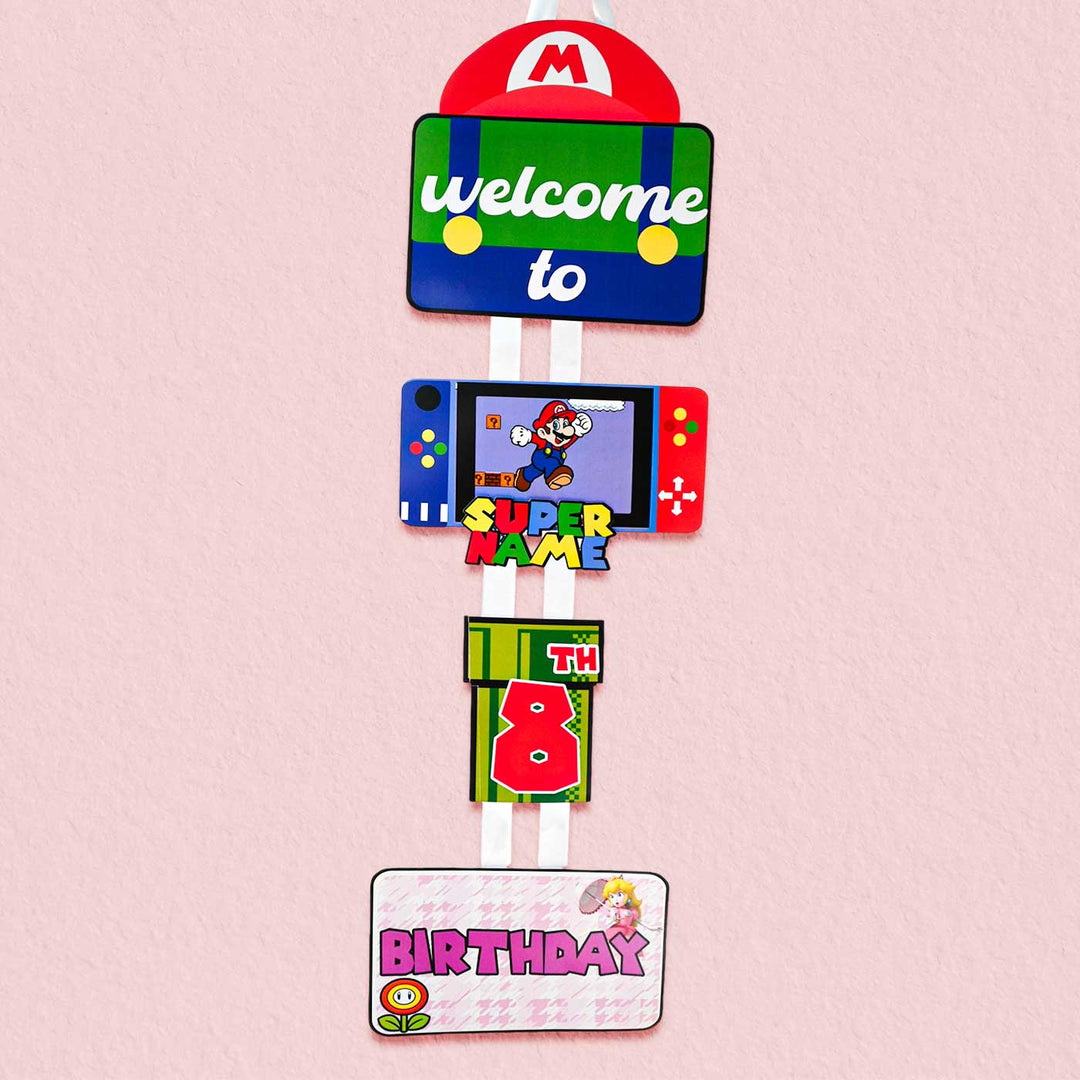 Personalized Super Mario Theme Welcome Banner For Birthday Party Decoration