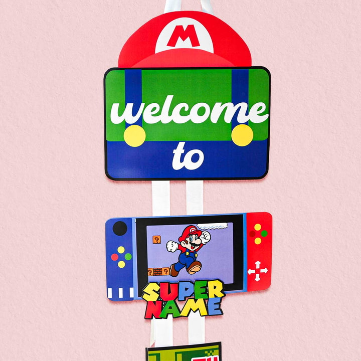 Personalized Super Mario Theme Welcome Banner For Birthday Party Decoration