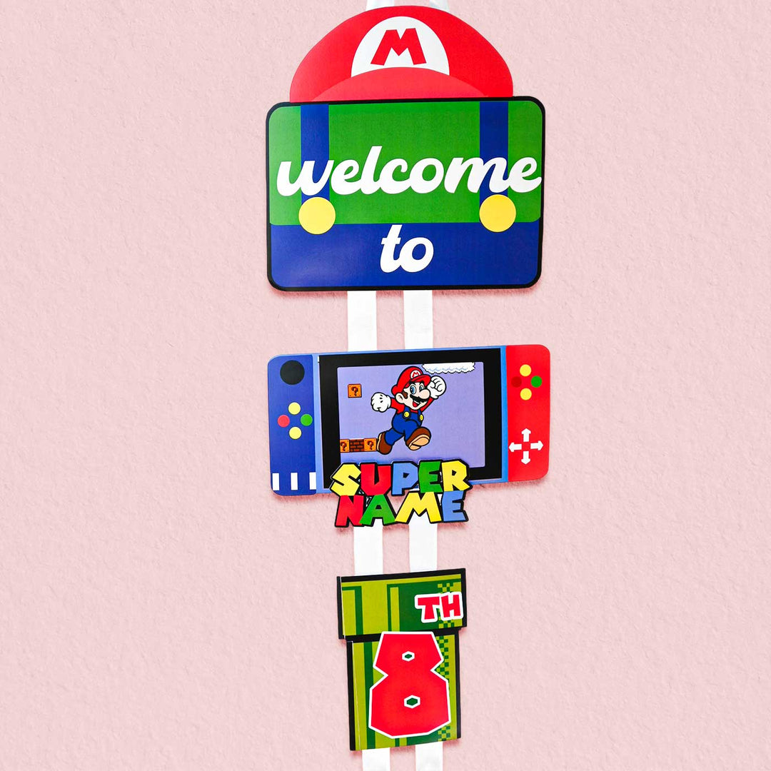 Personalized Super Mario Theme Welcome Banner For Birthday Party Decoration