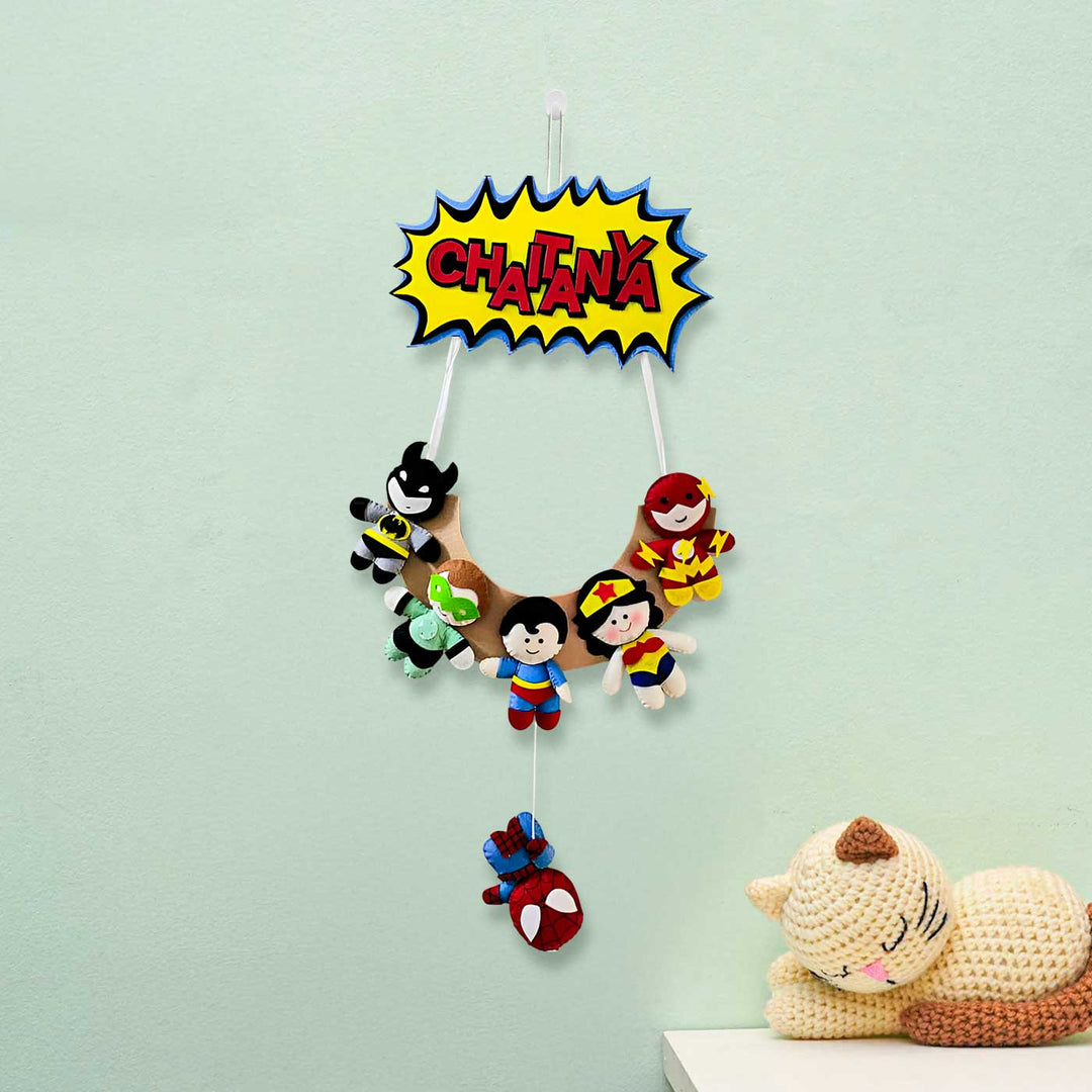 Personalized Superhero Theme Felt Kids Name Plate