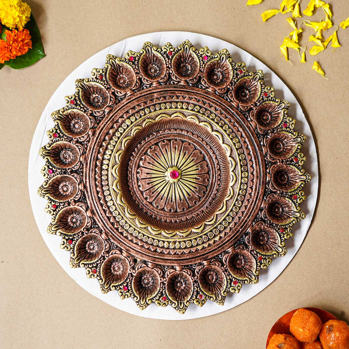 Handmade Large Decorative 21 Terracotta Diya & Urli Platter | 14 inch