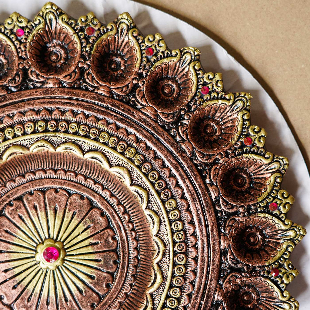 Handmade Large Decorative 21 Terracotta Diya & Urli Platter | 14 inch