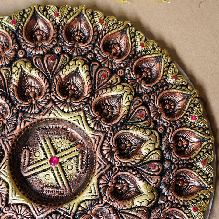 Handmade Large Decorative 31 Terracotta Diya & Urli Platter | 16 inch