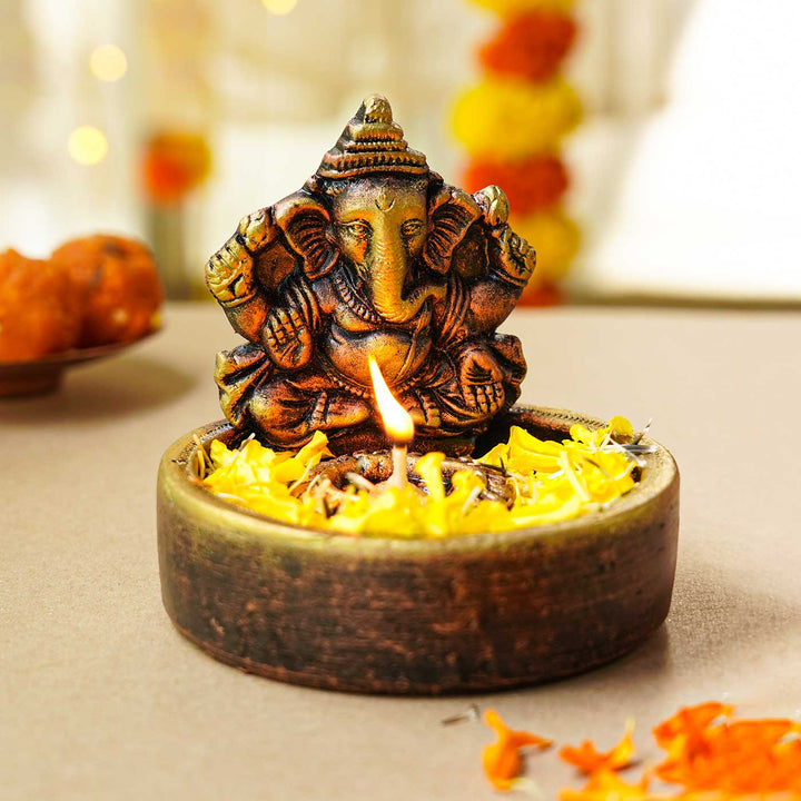 Handmade Ganesh Bowl Terracotta Oil Lamp / Diya