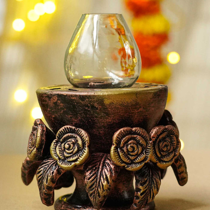 Handmade Lotus Terracotta Akhand Jyot Diya / Oil Lamp