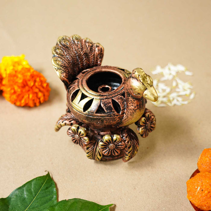 Handmade Peacock Terracotta Akhand Jyot Diya / Oil Lamp