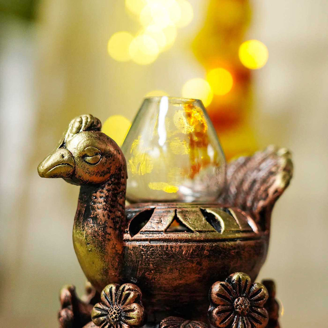 Handmade Peacock Terracotta Akhand Jyot Diya / Oil Lamp