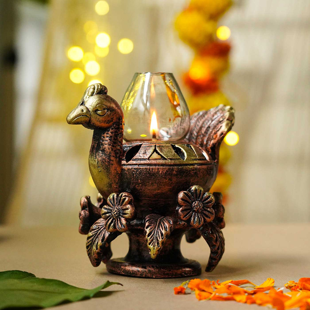 Handmade Peacock Terracotta Akhand Jyot Diya / Oil Lamp