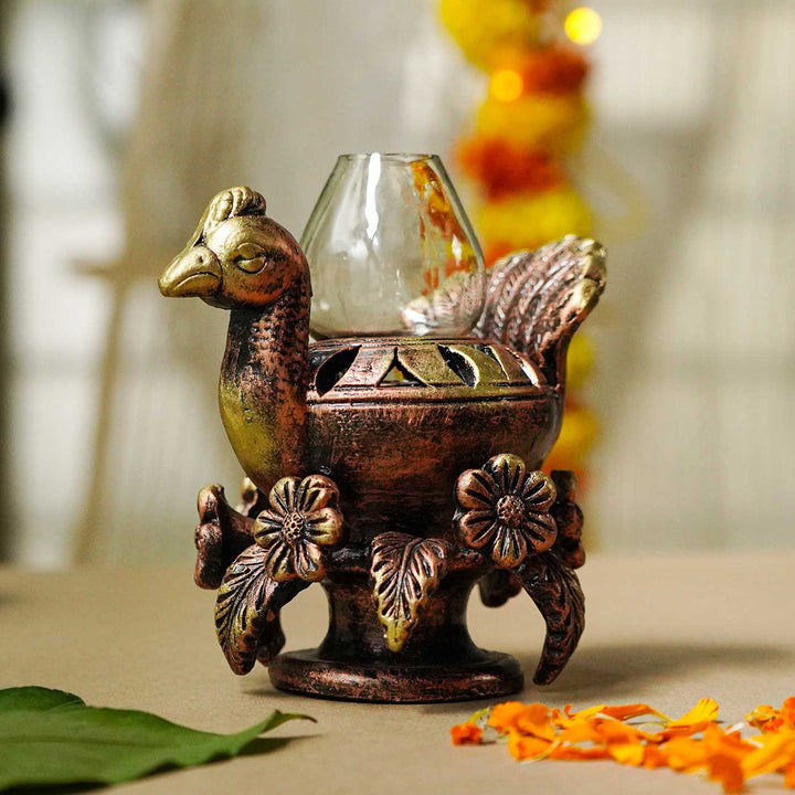 Handmade Peacock Terracotta Akhand Jyot Diya / Oil Lamp